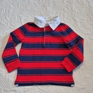 Janie and Jack boys 2T blue & red long sleeve polo shirt, white collar EUC